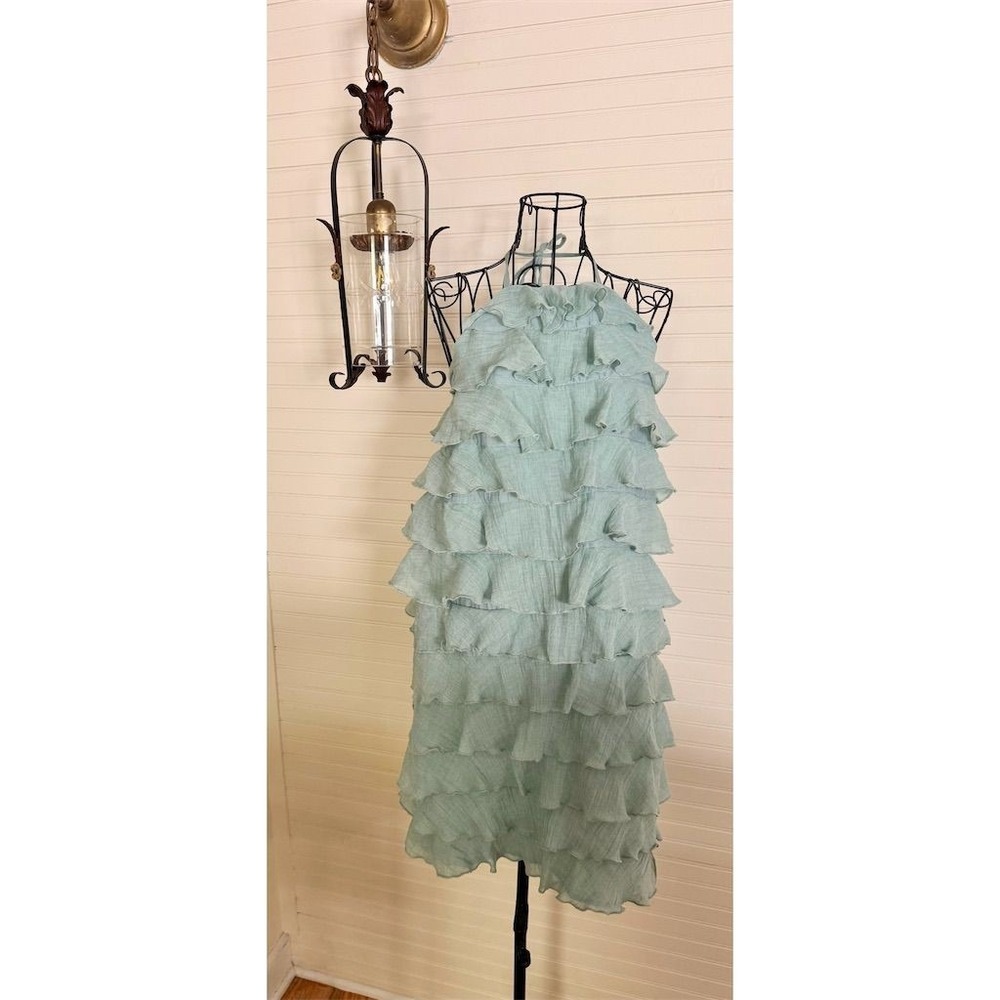 Umgee USA Women's L Mint sage Green Ruffle tiered Halter Midi Dress coastal vibe